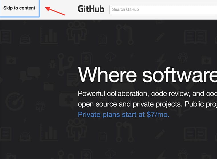 GitHub.com पर एक स्किप लिंक