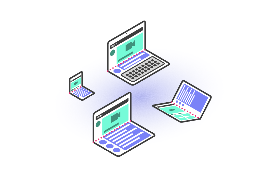 Schematic drawing of devices in flat or tablet postures, and a seamless curved display.