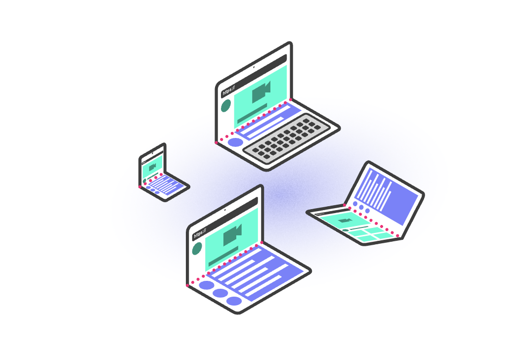 Schematische Zeichnung von Geräten in flacher oder Tablet-Position und einem nahtlosen gekrümmten Display.