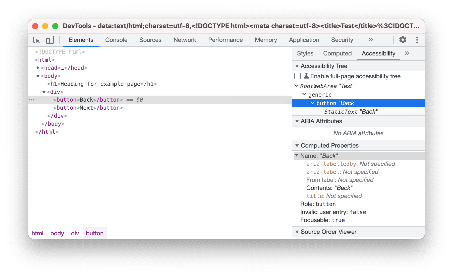 DevTools'taki önceki ağaç görünümü.