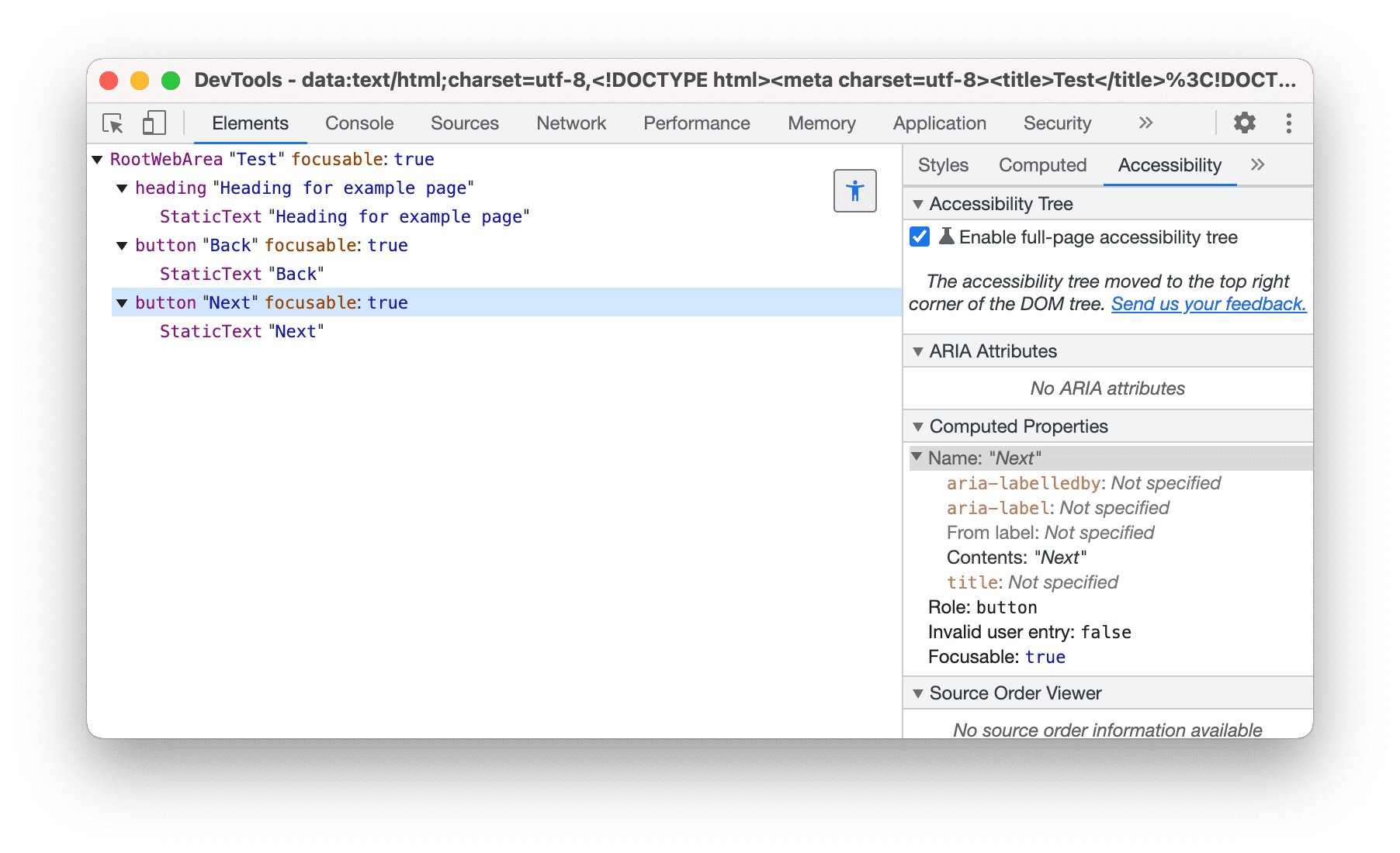 DevTools'taki yeni ağaç görünümü.