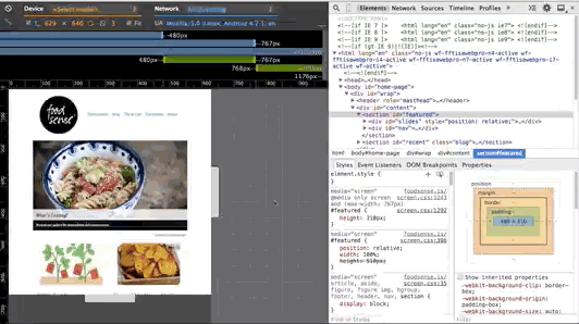 Zrzut ekranu przedstawiający funkcję Tryb urządzenia w Narzędziach deweloperskich w Chrome.