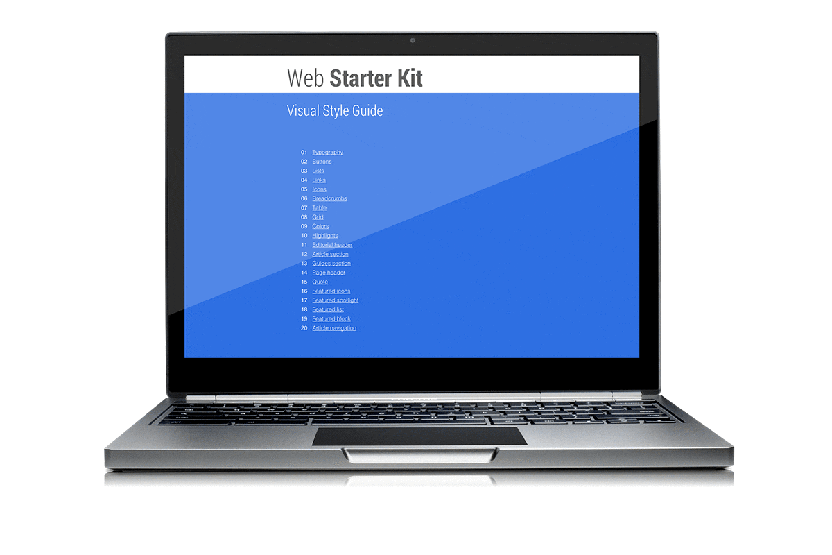 Guía de estilo del kit de inicio web en la Chromebook Pixel.