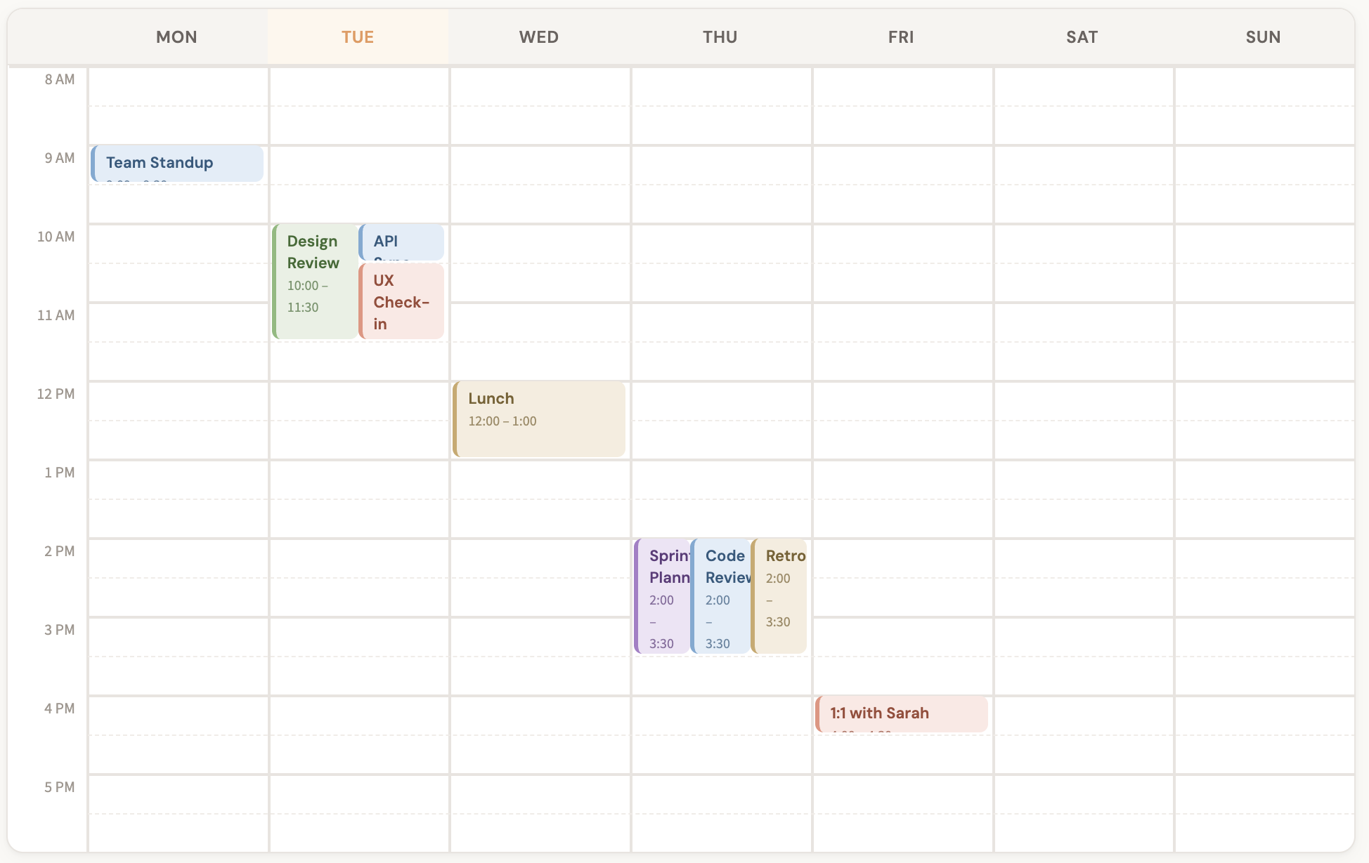 A calendar layout with alternating borders.