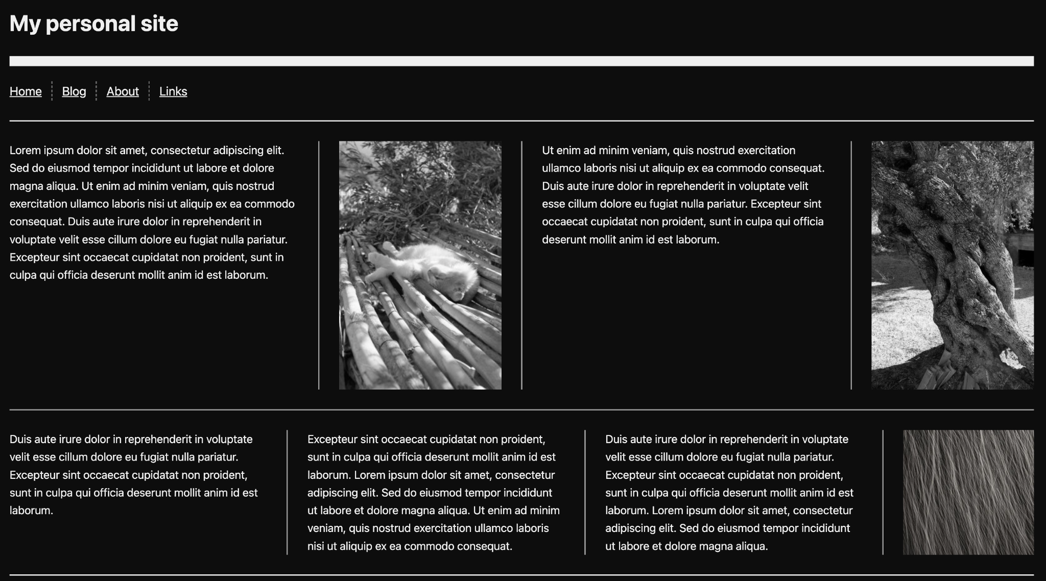 A grid layout with lines between columns and rows.