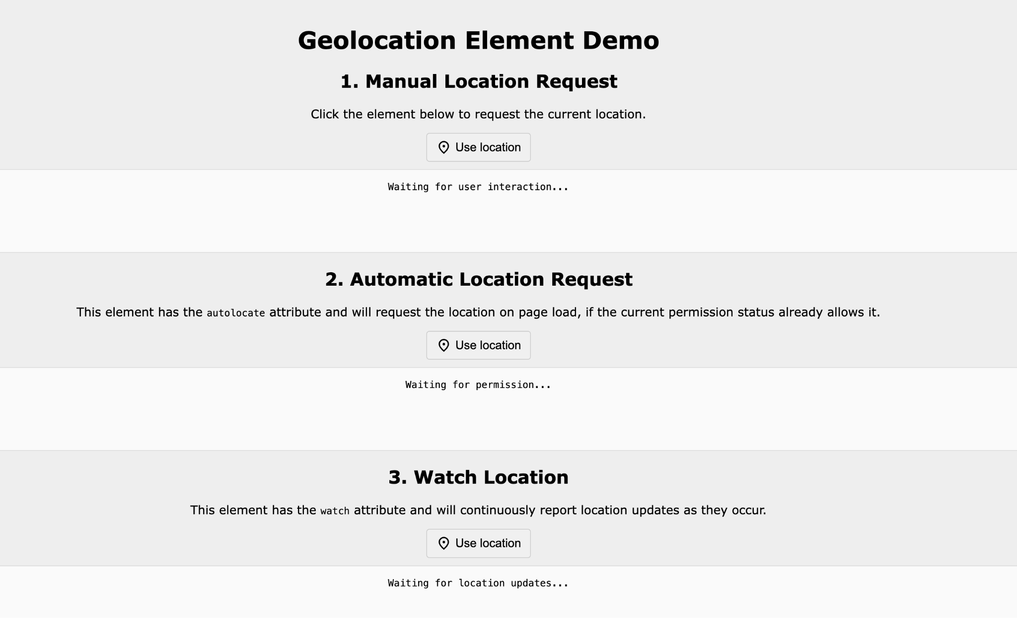 The demo linked in the caption with buttons to test the three configuration types.