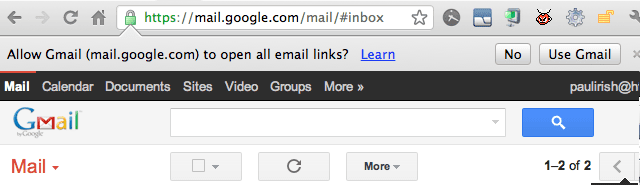 Gmail の使用に関するポップアップのスクリーンショット