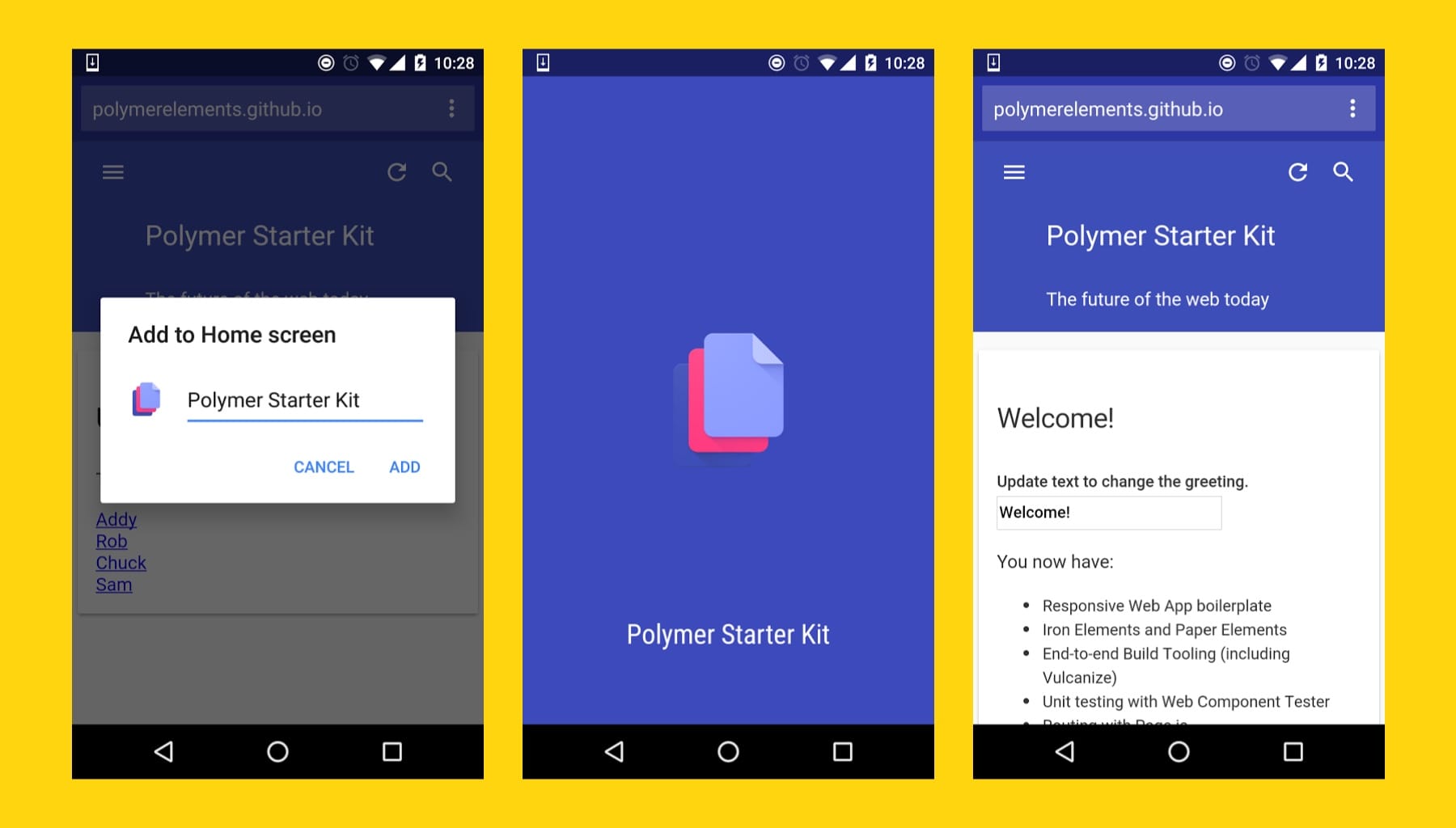 Polymer starter kit displaying progressive web app features built in