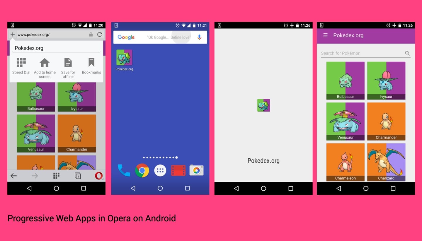 Android için Opera'da çalışan progresif web uygulamaları