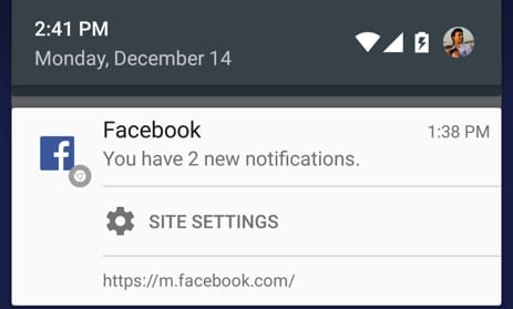 Web push notification on the Facebook mobile site