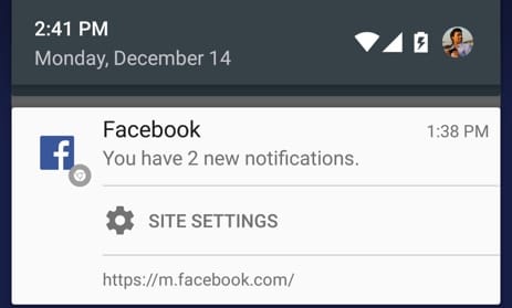 Notifica push web sul sito mobile di Facebook