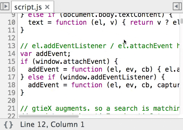 開發人員工具：前往特定欄的某一行。