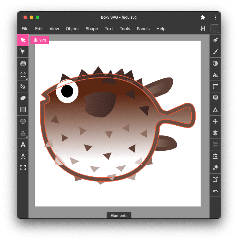 אפליקציית Boxy SVG שעורכים את הסמל של Project Fugu בפורמט SVG.