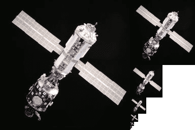 Exemple de stockage d&#39;images mipmap: l&#39;image principale à gauche est accompagnée de copies filtrées de taille réduite.