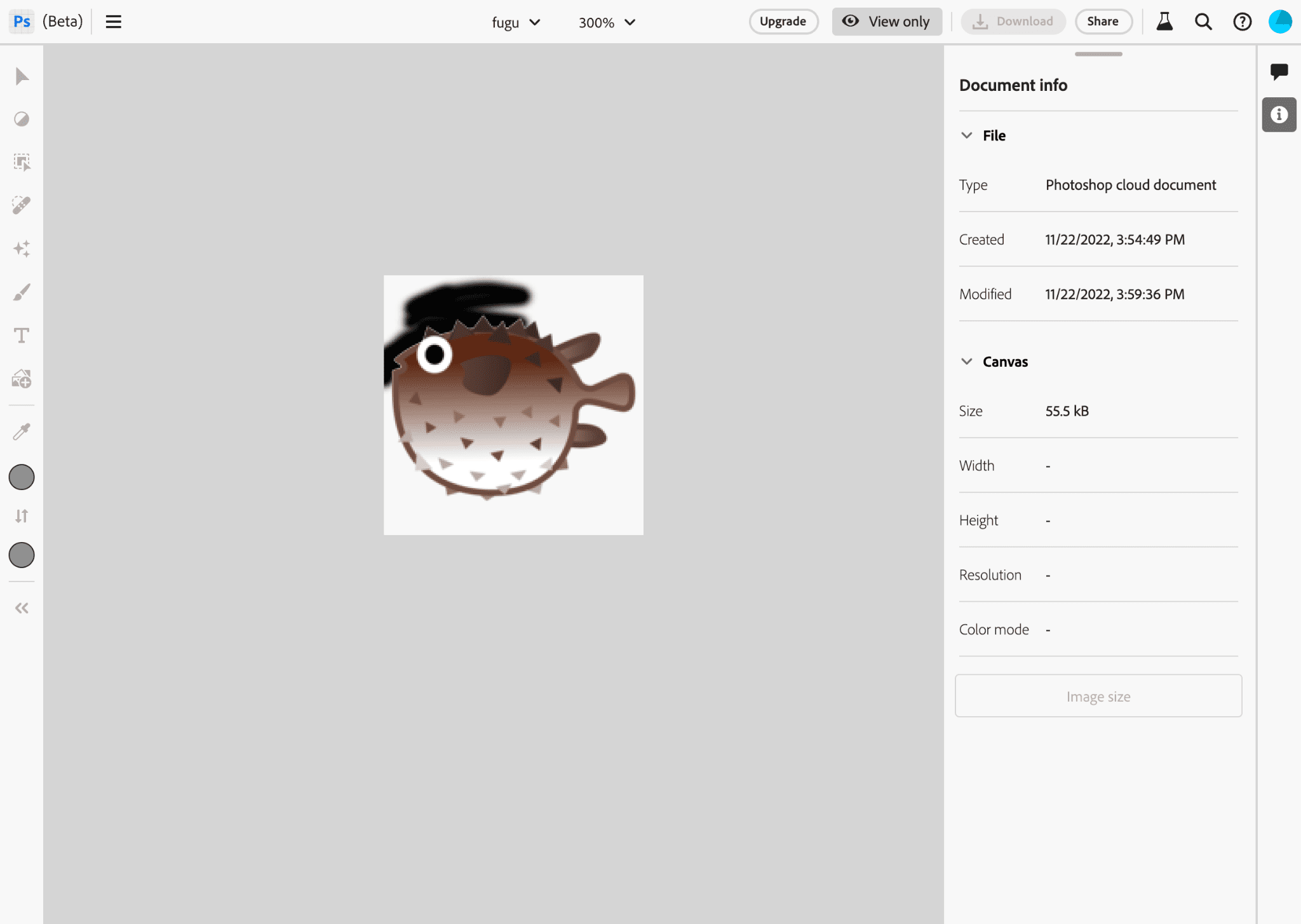 The Photoshop app while editing an image of the Project Fugu logo.