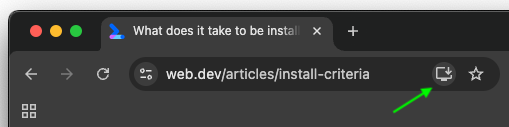 Ikon instal di kolom URL browser desktop Chrome.