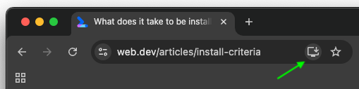 Chrome デスクトップ ブラウザのアドレスバーにあるインストール アイコン。