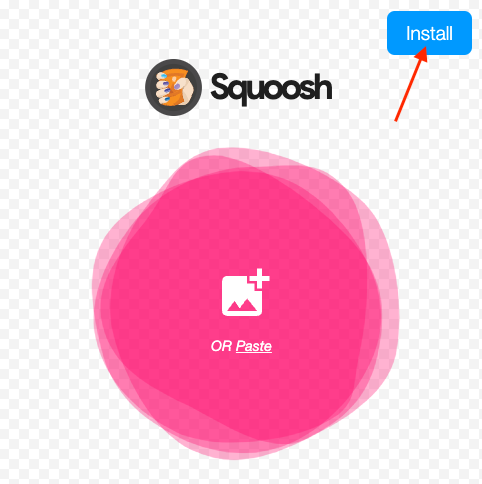 Squoosh-app en de installatieknop.