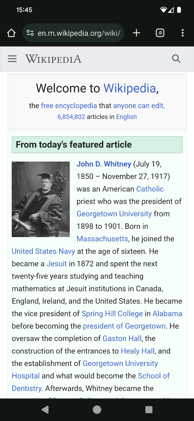 Mobil cihazda Vikipedi web sitesi.