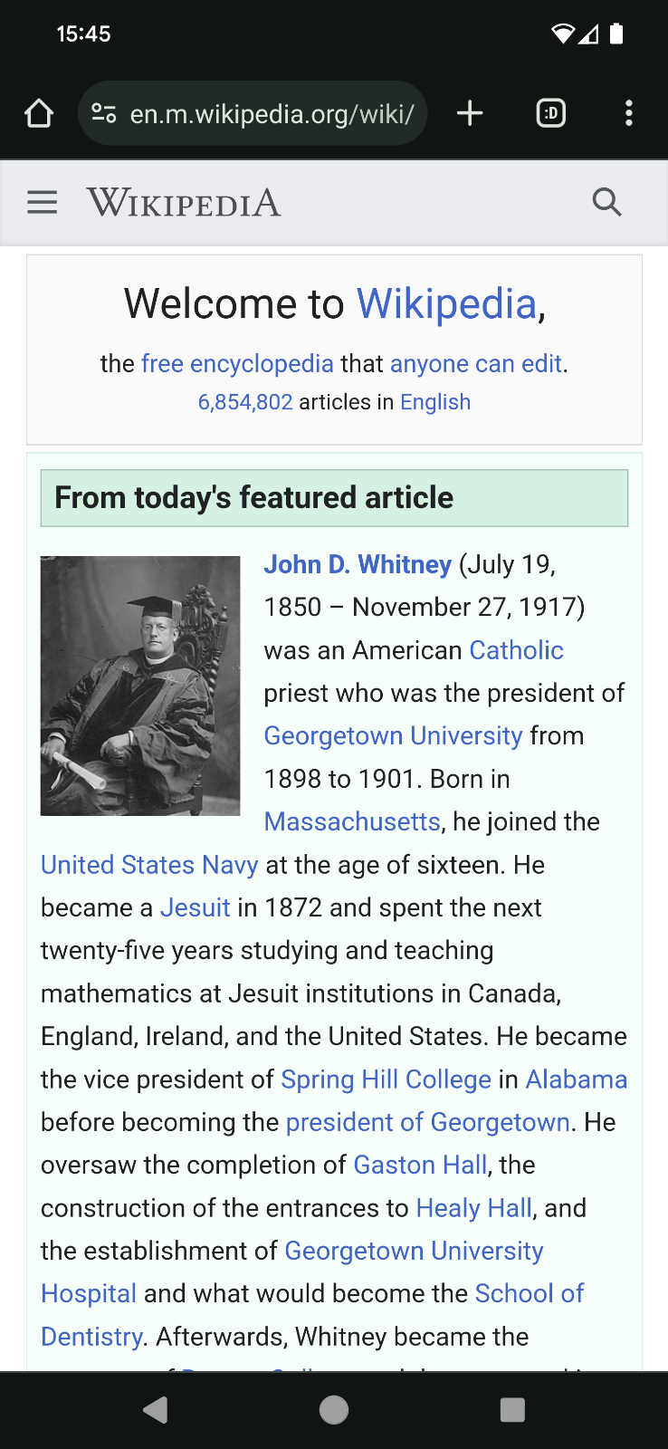 मोबाइल पर Wikipedia की वेबसाइट.