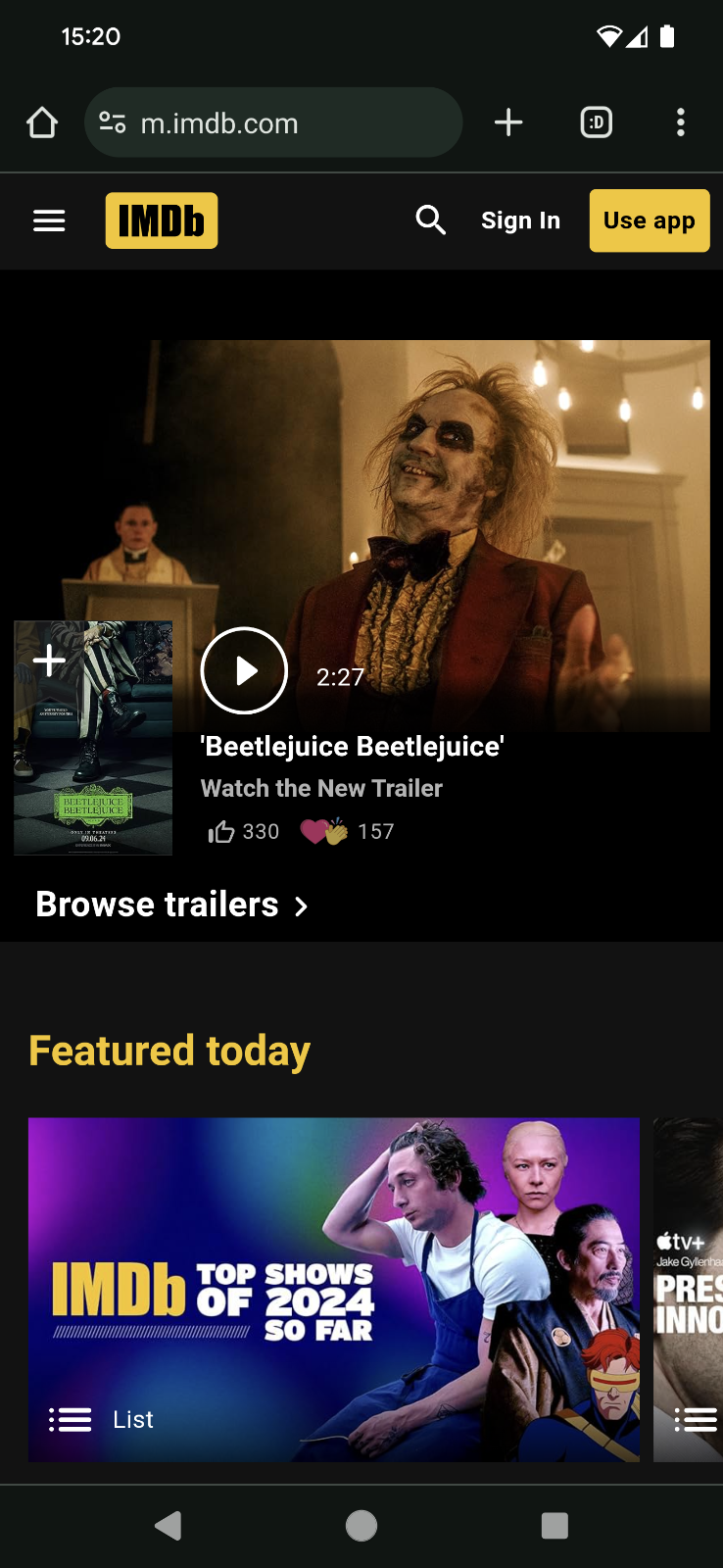 Trang web IMDB trên Chrome dành cho thiết bị di động.