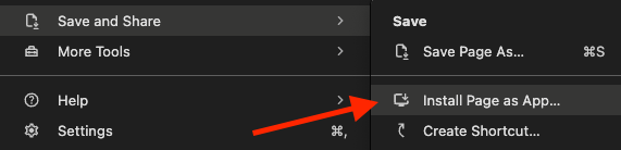 strona Instaluj jako element menu aplikacji w Chrome na komputery;