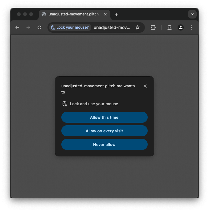 Prompt di autorizzazione dell'API Pointer Lock.