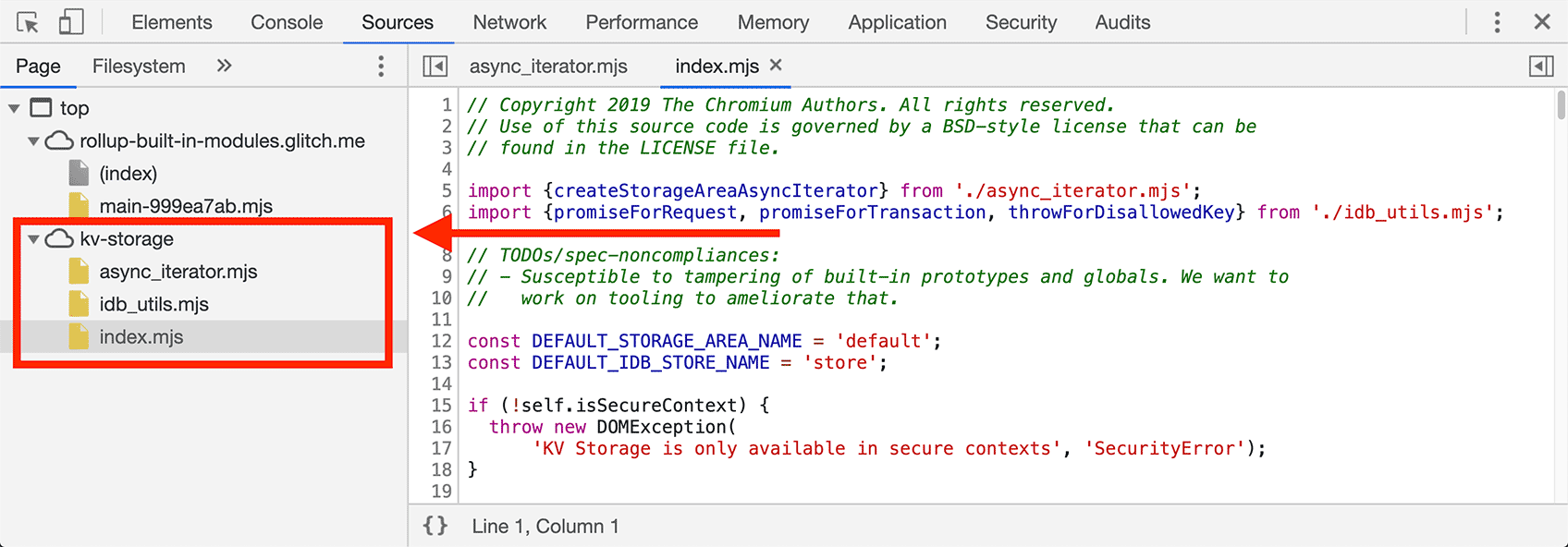 Chrome DevTools-এ KV স্টোরেজ মডিউল উৎস