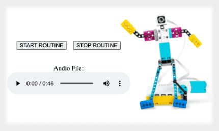 The breakdancer LEGO model synced to an audio file.