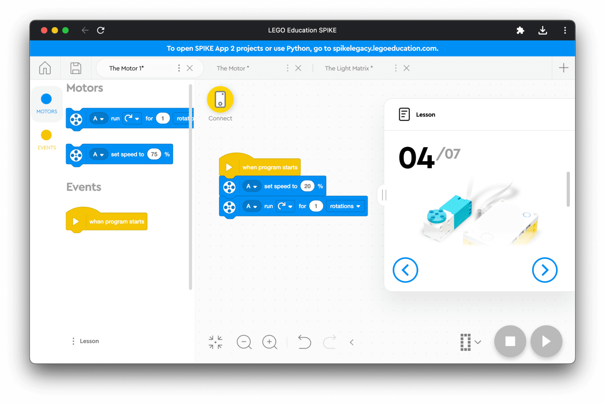 ワード ブロック プログラムを含む LEGO プログラミング環境。