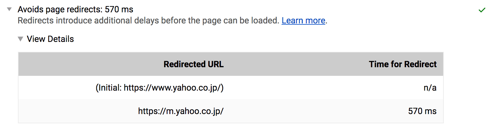 The 'Avoids page redirects' audit