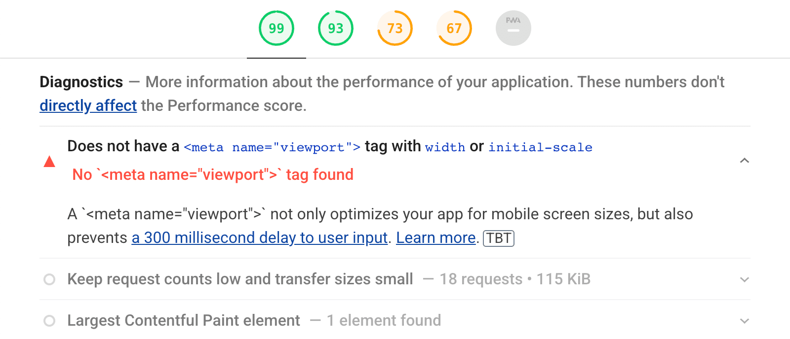The mobile-viewport audit in a Lighthouse report