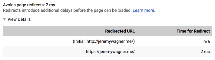 Es una lista de redireccionamientos de páginas en Lighthouse.