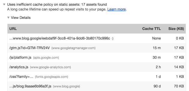 Static assets table