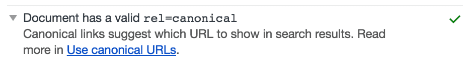 ドキュメントは有効な rel=canonical 監査を受けています。