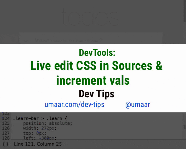Live Edit CSS in Sources and increment values easily