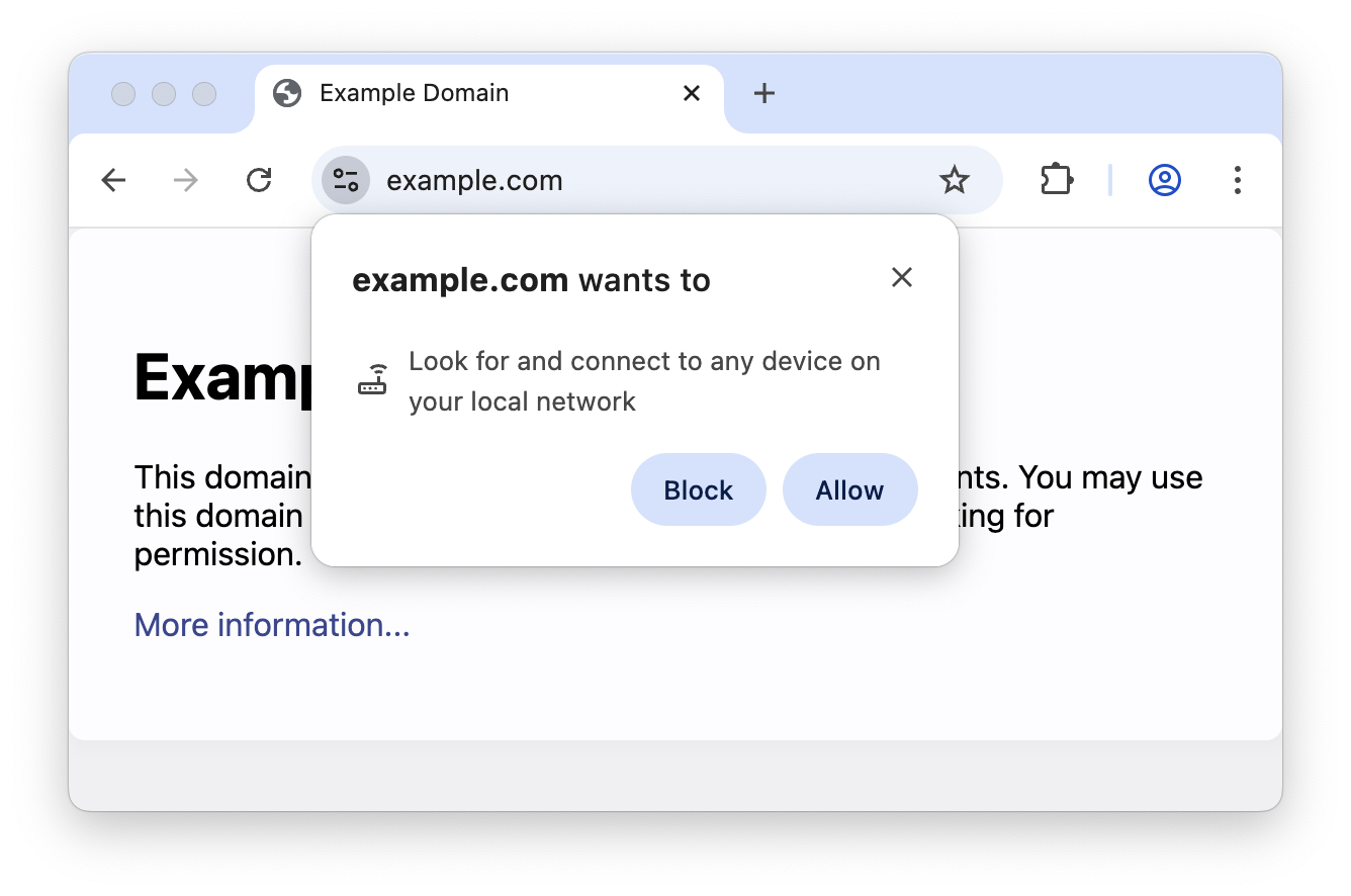 A prompt with the text 'Look for and connect to any device on your local network.'