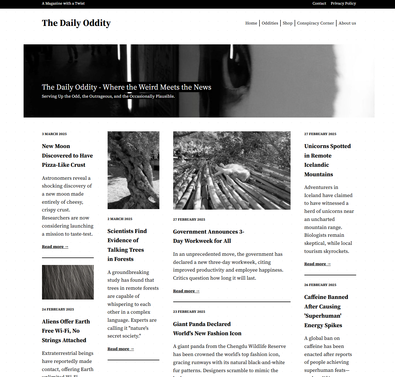 Site d'actualités où certains articles s'étendent sur plusieurs colonnes.