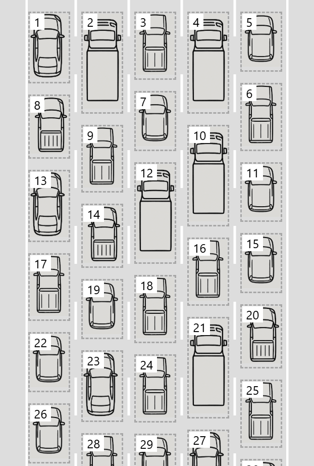 Demostración con vehículos en fila en los carriles para mostrar el diseño.
