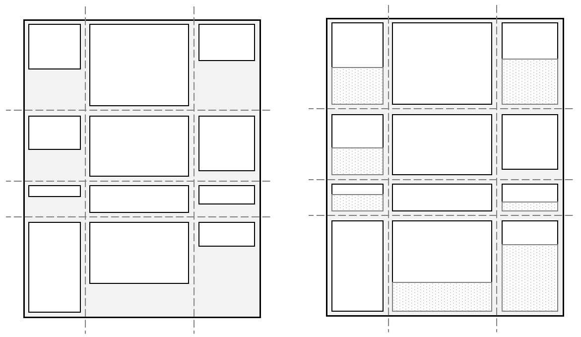 Grid places items in fixed tracks.
