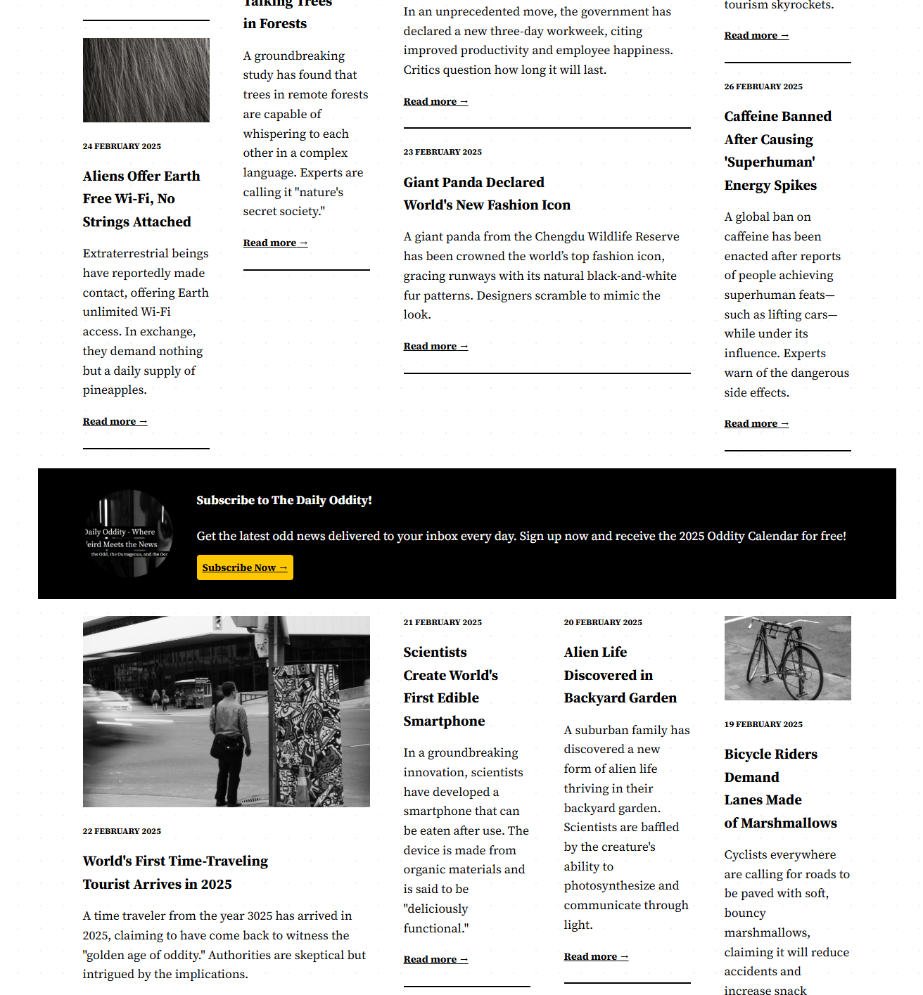 Mise en page d'un site d'actualités avec une bannière couvrant toute la zone.