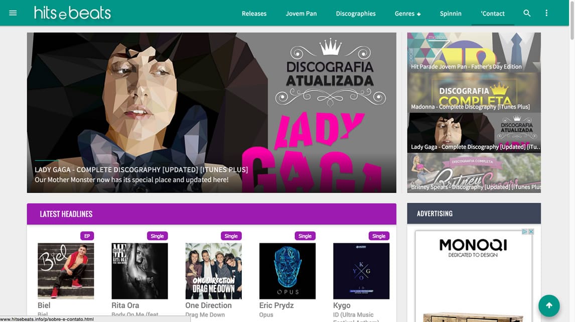 Screenshot del sito web di Hits E Beats