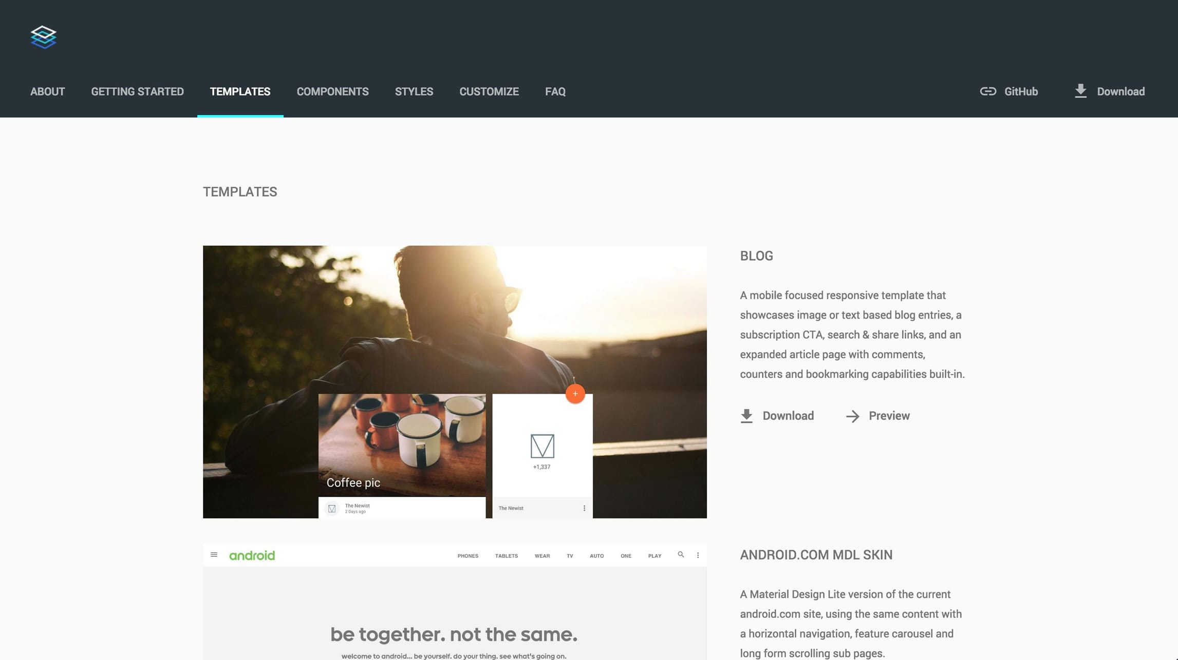 Website von Material Design Lite