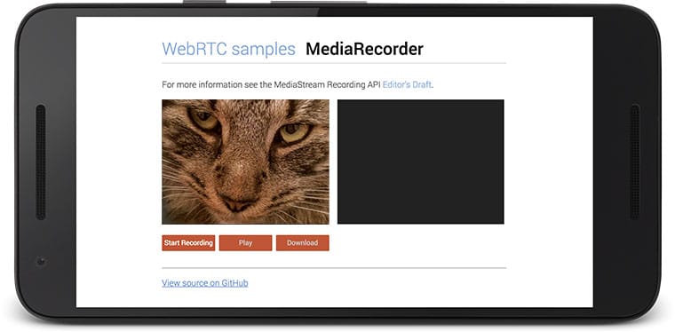 Captura de tela da demonstração do mediaRecorder no Android Nexus 5X