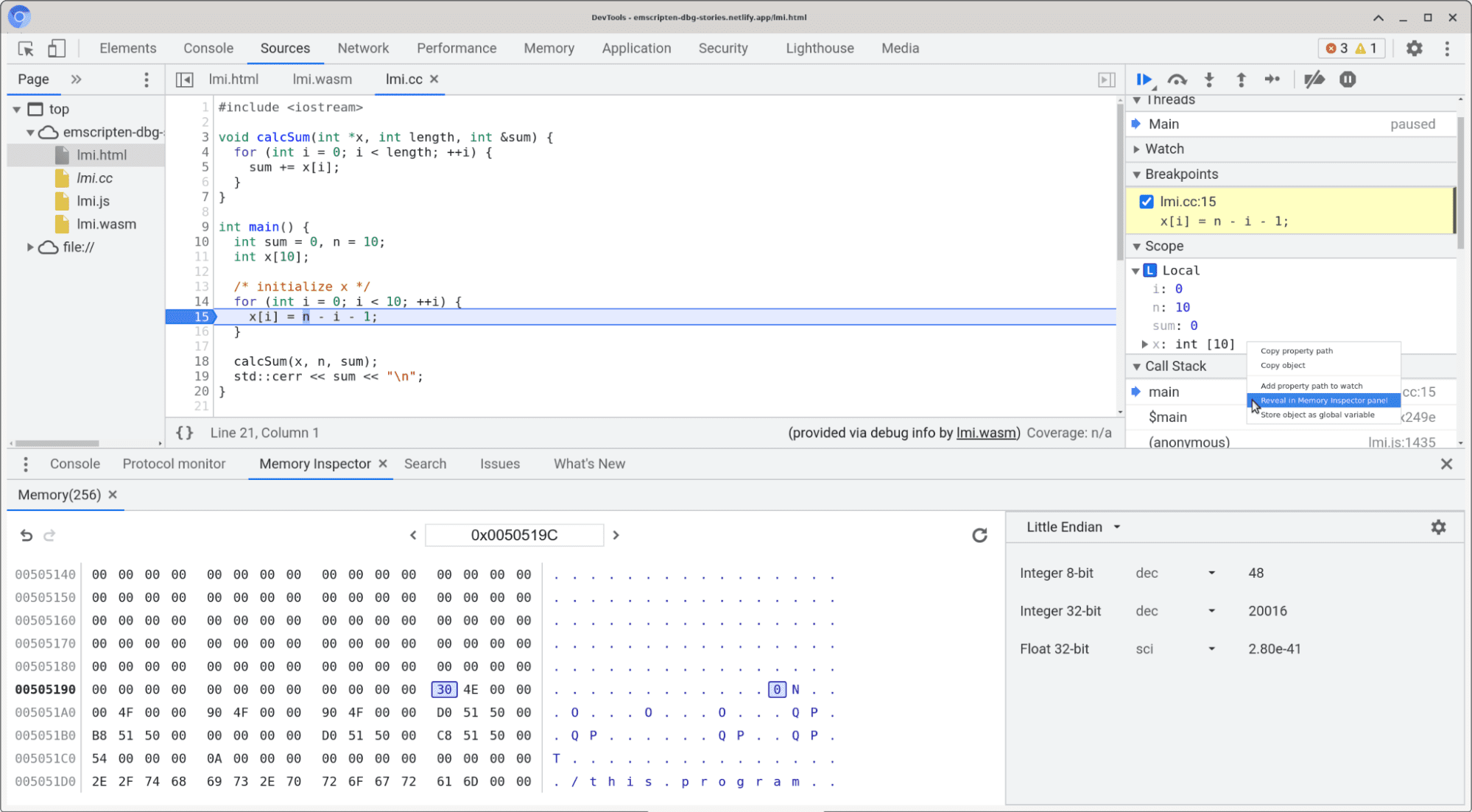 Inspecionar a memória em C++