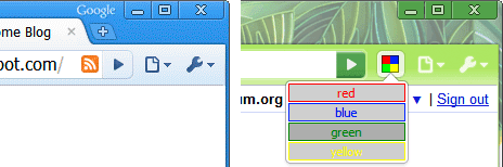 פעולת דף (בצד ימין) מופיעה בסרגל הכתובות, שמציינת שהתוסף יכול לבצע פעולה כלשהי בדף הזה. פעולה בדפדפן (בצד שמאל) תמיד גלויה.
