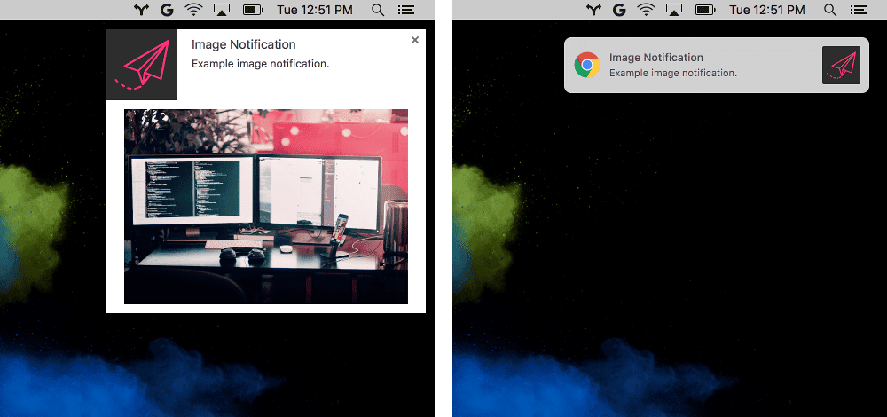 Sebelum dan setelah untuk template gambar di chrome.notification API.