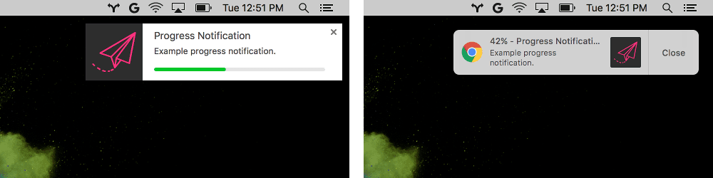 قبل و بعد از الگوهای پیشرفت در chrome.notification API.