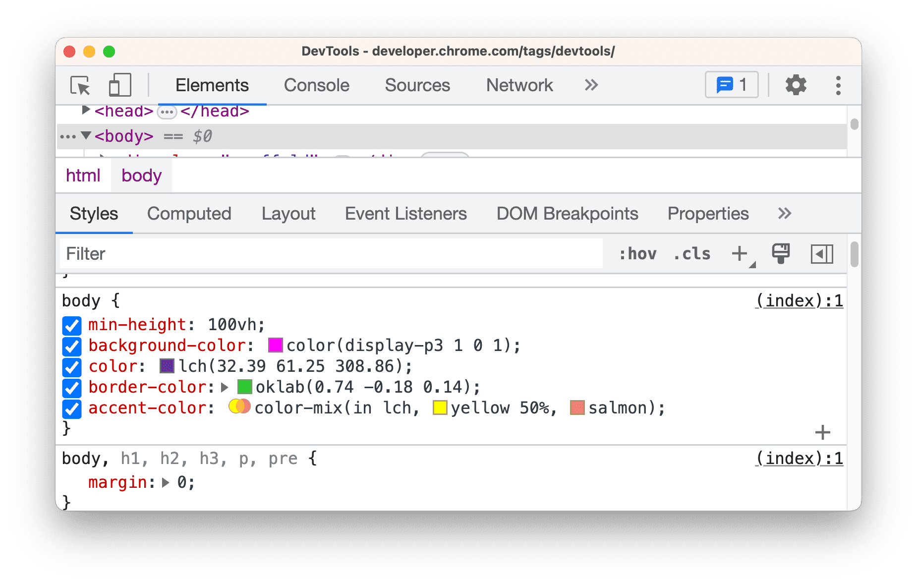 Ví dụ về định nghĩa màu CSS.