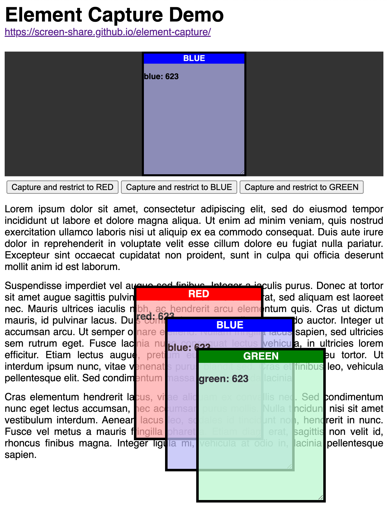 Overlapping elements with element capture.